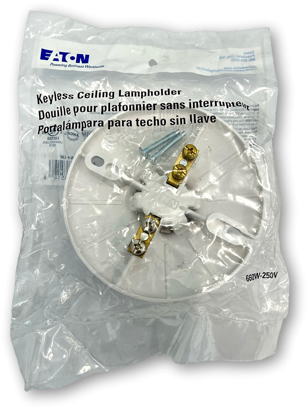 Eaton S1174W-F-LW Keyless Ceiling Lampholder; High-Temperature Plastic to Reduce Breakage; Keyless Switch; Medium Base; 14-10 AWG; for use with 3.75 or 4-inch Box; 250V/660W Retail $24.00