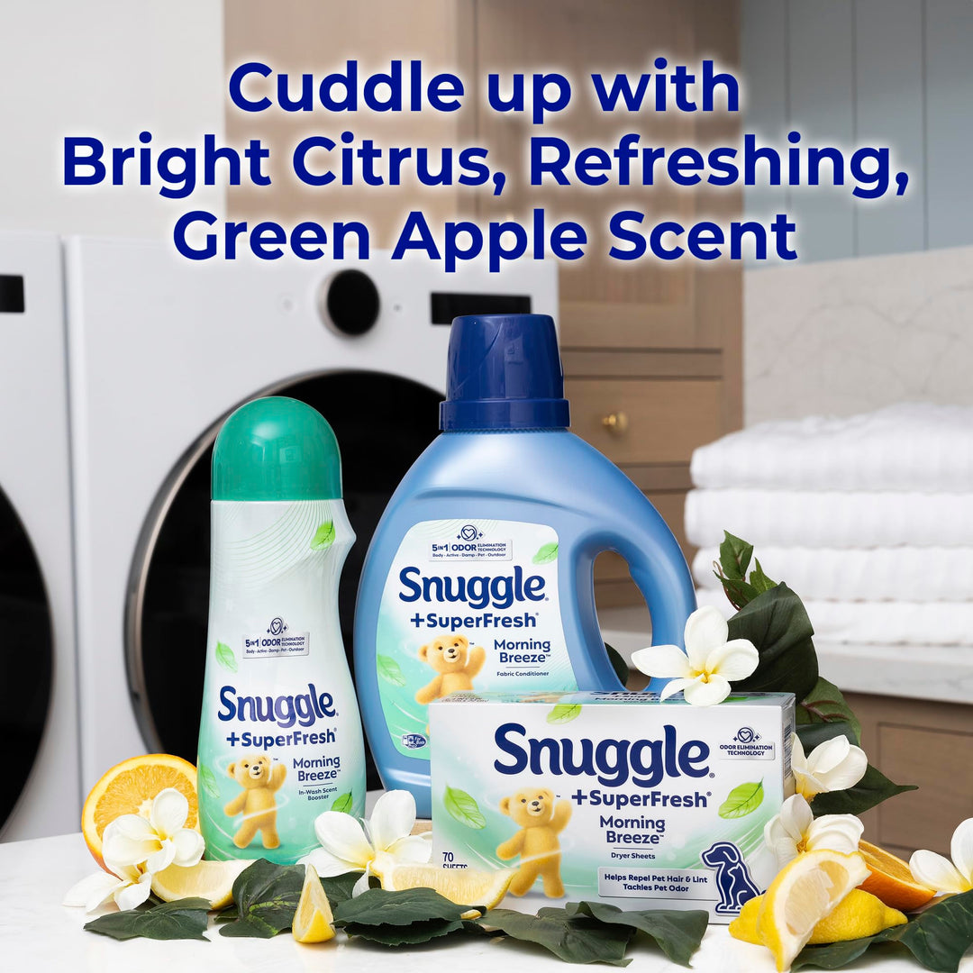 Snuggle SuperFresh Fabric Softener Dryer Sheets, 200 Count, Morning Breeze, Long-Lasting Fresh & Clean Scent, Tackles Pet Odor, Helps Repel Pet Hair, Reduces Static & Fights Wrinkles, HE Safe Retail $11.79