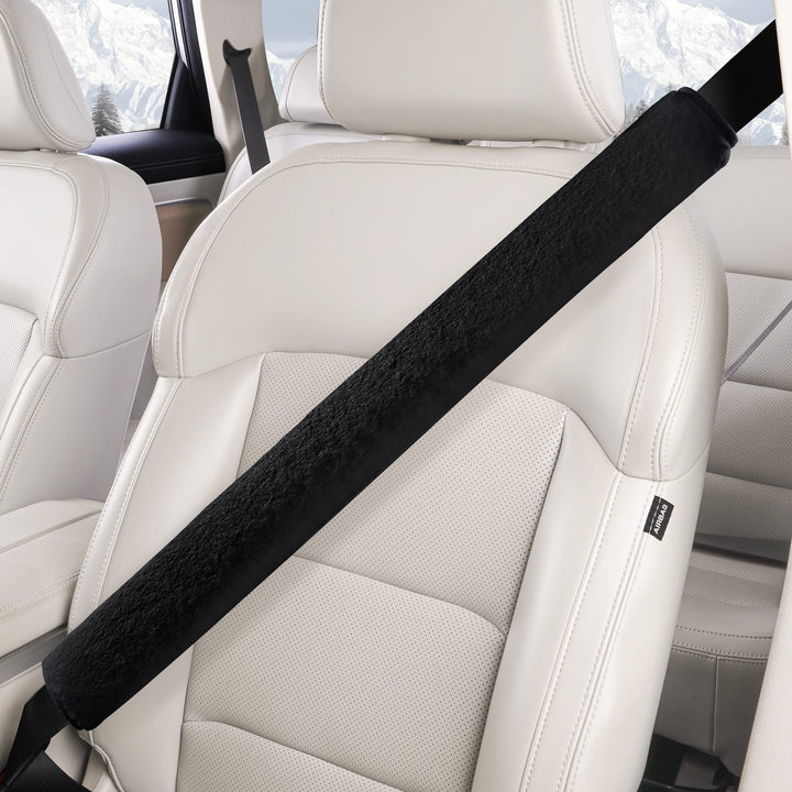 LACDL Extra Long Seatbelt Cover Super Soft Furry for Adults Kids Women & Men, Thick Plush Full Car Seat Belt Strap Cushion, Fluffy Shoulder Pad Protector, Auto Interior Accessories, 1pc, Black, 19.5in Retail $14.99