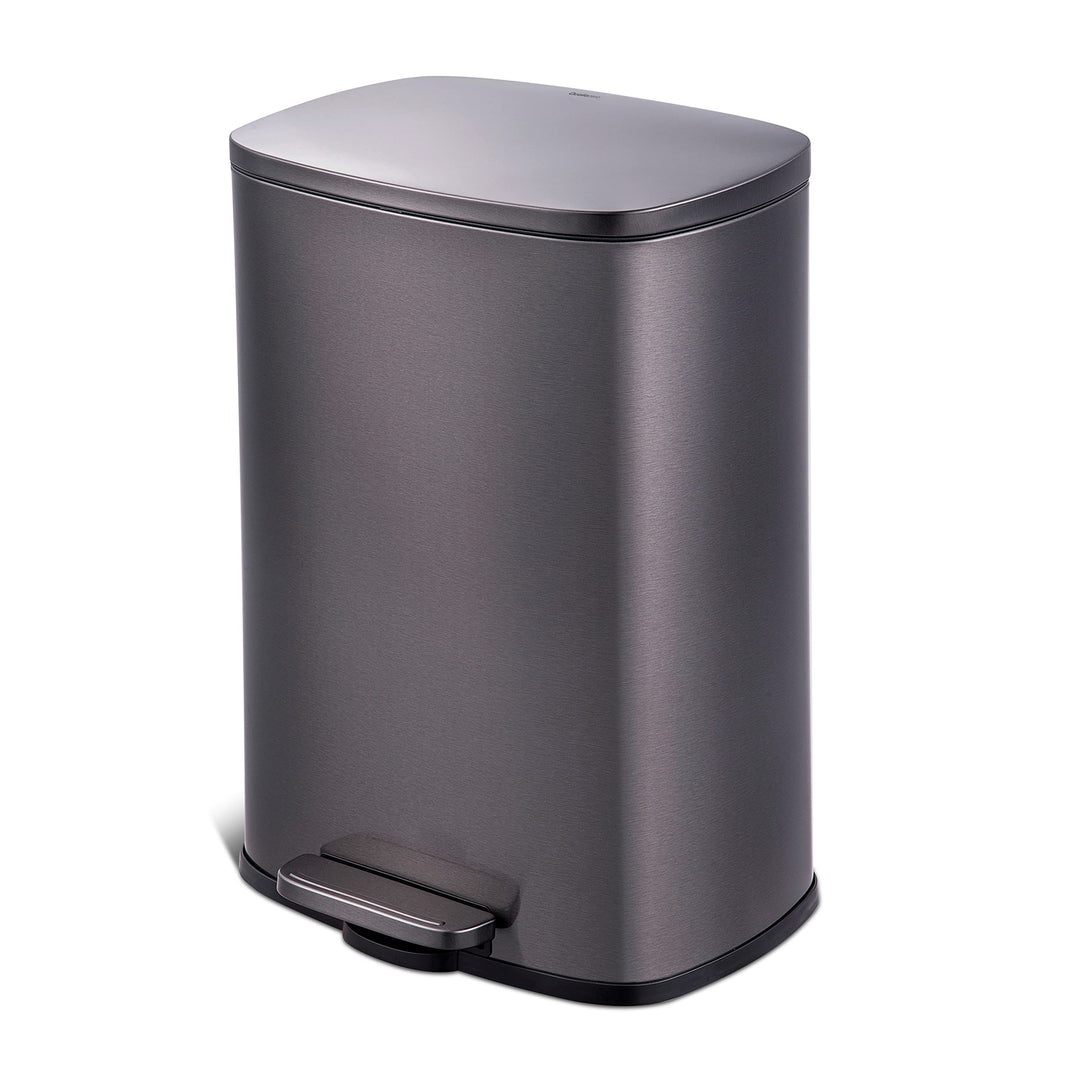 QUALIAZERO 50L/13Gal Heavy Duty Hands-Free Black Stainless Steel Commercial/Kitchen Step Trash Can, Fingerprint-Resistant Soft Close Lid Trashcan, Rectangle Shape (50L Rectangle BSS) Retail $69.98