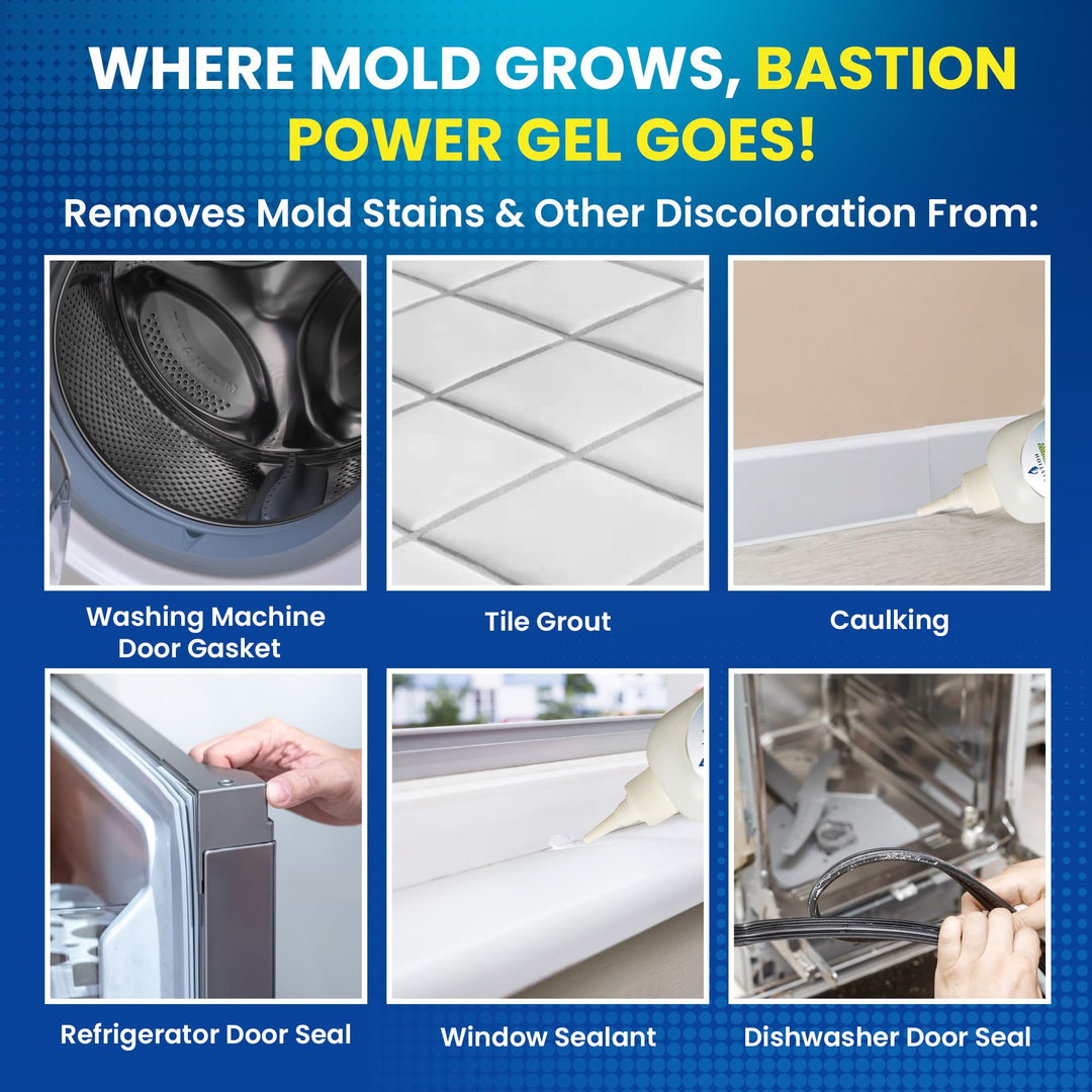 Bastion Mold Stain Remover Power Gel Cleaner Heavy Duty Cleaning Solution for Front Loader Washing Machine Seal, Bathroom Grout, Shower, Caulk (7 fl oz) Retail $14.95