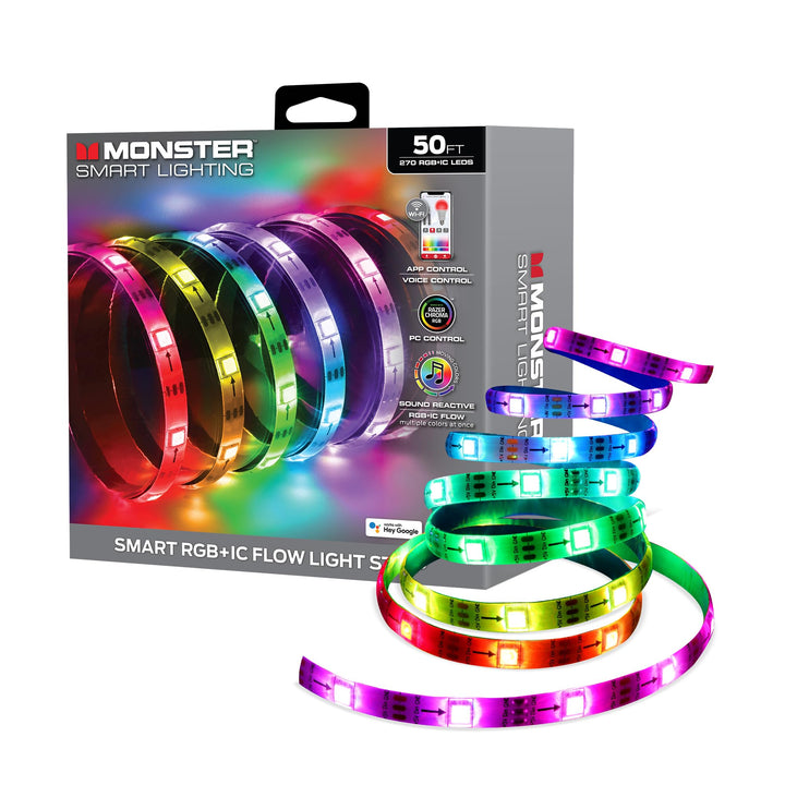 Monster Smart RGB+IC LED Strip Lights 50ft – Sound Reactive Strip Lights for Bedroom, App & Voice Control, RGB Light Strip for Room, Alexa Google Home, Razer Chroma Sync - 270 RGB+IC LED Lights Retail $29.99