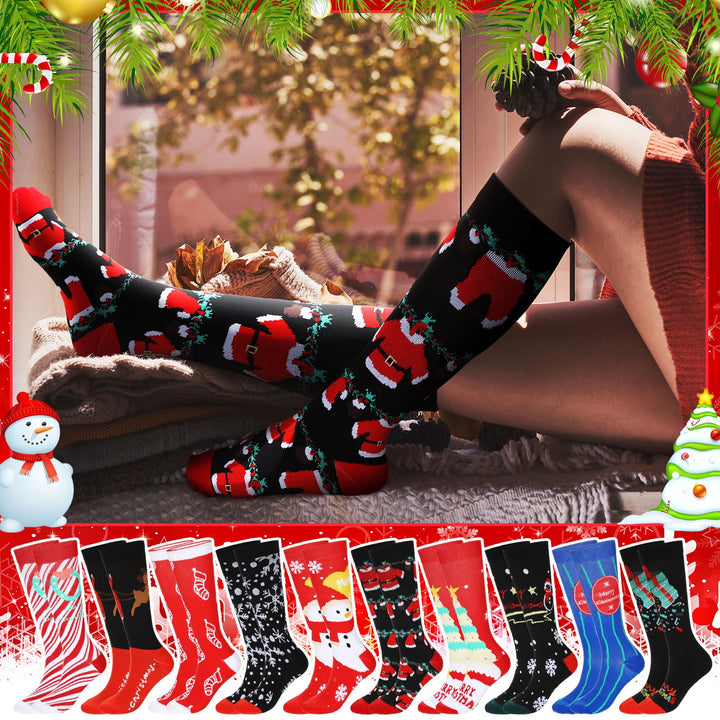 Liitrsh 30 Pairs Christmas Compression Socks for Women and Men Bulk Soft Warm Xmas Long Knee High Socks for Holiday Gifts(Dark Colors) Retail $42.75