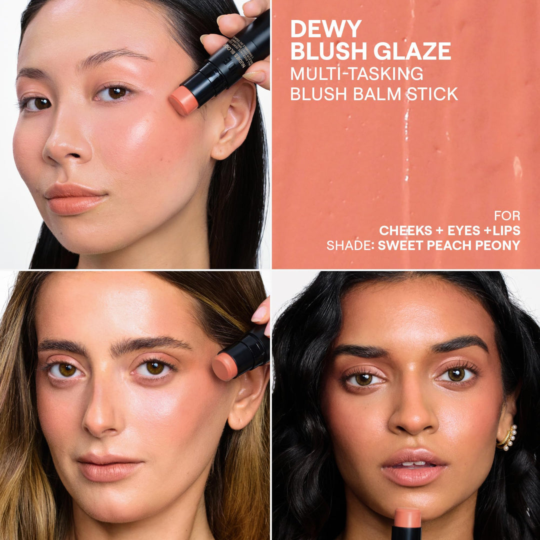 Nudestix Nudies Bloom All Over Dewy Color – 3-in-1 Cream Blush Stick for Cheeks, Eyes & Lips with Built-In Brush | Sheer, Glossy Finish | Vegan, Long-Wear, Multi-Use Makeup (Sweet Peach Peony) Retail $35.00