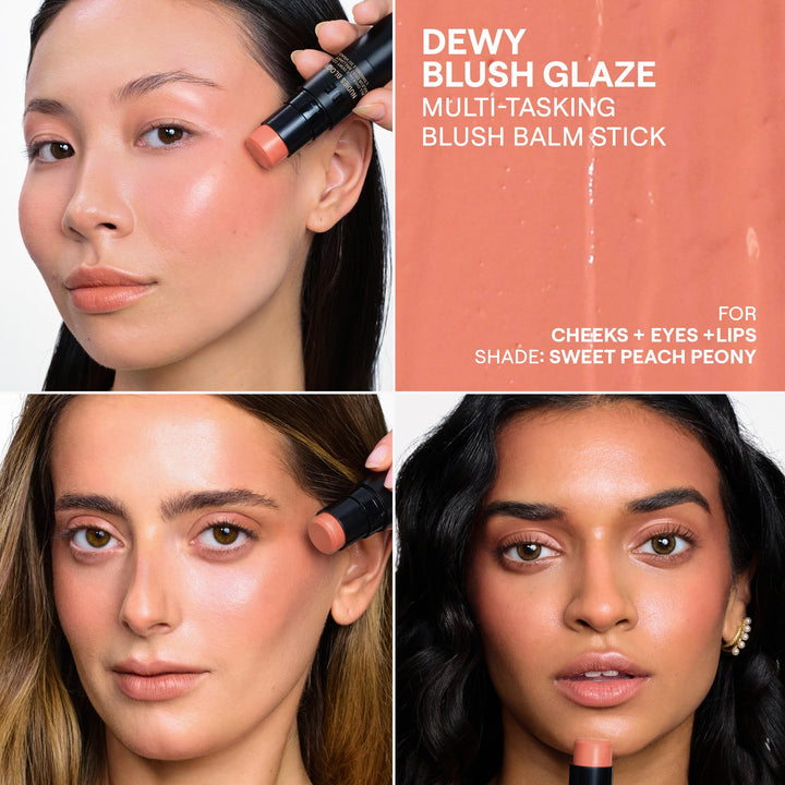 Nudestix Nudies Bloom All Over Dewy Color – 3-in-1 Cream Blush Stick for Cheeks, Eyes & Lips with Built-In Brush | Sheer, Glossy Finish | Vegan, Long-Wear, Multi-Use Makeup (Sweet Peach Peony) Retail $35.00
