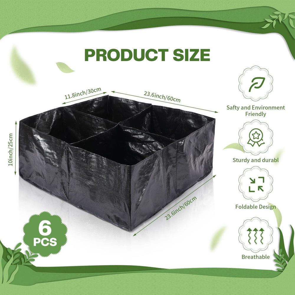 6 Pcs 24 Gallon Fabric Raised Garden Bed Breathable Planting Container Grow Bag 2 x 2 ft Grow Planting Bags with 4 Divided Square Raised Garden Planter Grow Pot for Gardening Flower Vegetable Retail $24.99