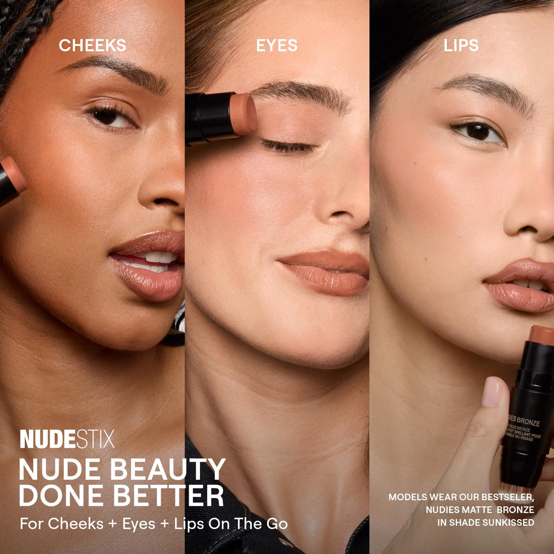 Nudestix Nudies Bronze All Over Matte Bronzing Stick Ã¢â‚¬â€œ 3-in-1 Cream Bronzer for Cheeks, Eyes & Lips with Built-In Brush | Natural Contour & Sun-Kissed Glow | Bondi Bae