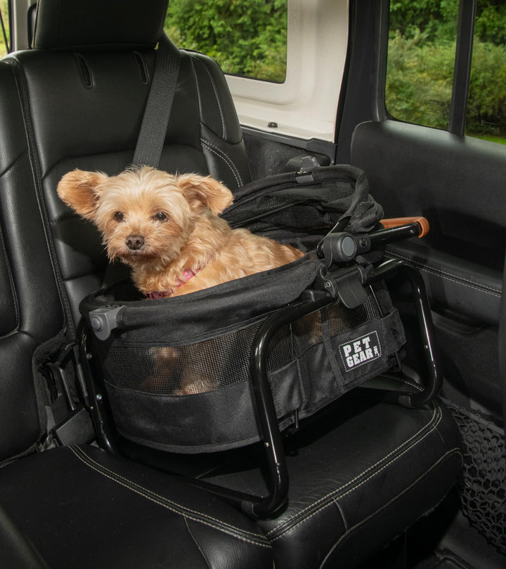 Pet Gear No-Zip View 360 Ultra Lite Pet Safety Carrier & Car Seat for Small Dogs & Cats Push Button Entry, 15", Jet Black Retail $69.98