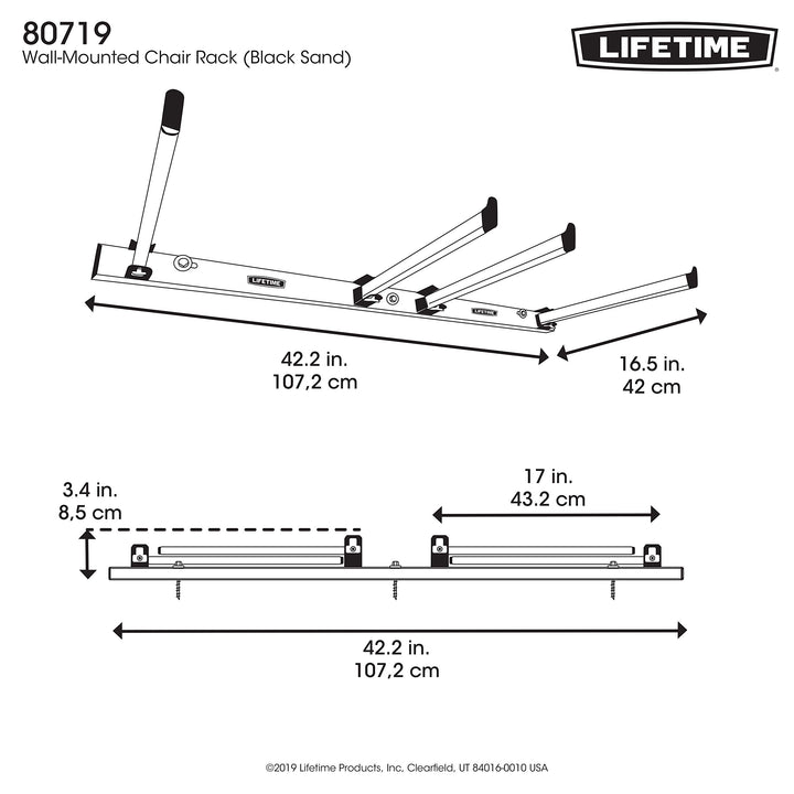 LIFETIME 80719 Wall Mounted Chair Rack Black