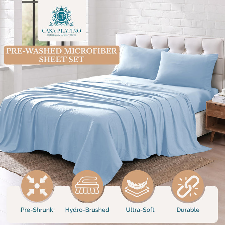 Casa Platino 3 Piece Set Includes Twin Flat Sheet, Fitted Sheet and 1 Pillowcase, Ultra Soft Hydro-Brushed Microfiber, Twin Size Sheets Set with Deep Pockets - French Blue Retail $35.99