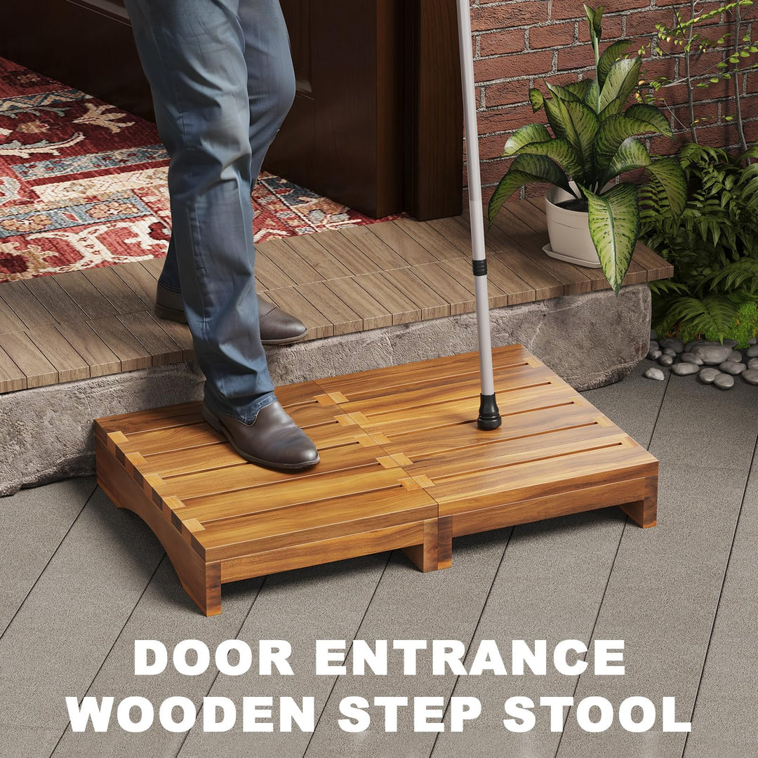 Wooden Platform Step Stool, 3.5" Height Acacia Wood Steps for Outdoor Use, Non-Slip Prefab Porch Steps for Outside, One Step Bed Platform for Adults and Elderly Retail $39.99
