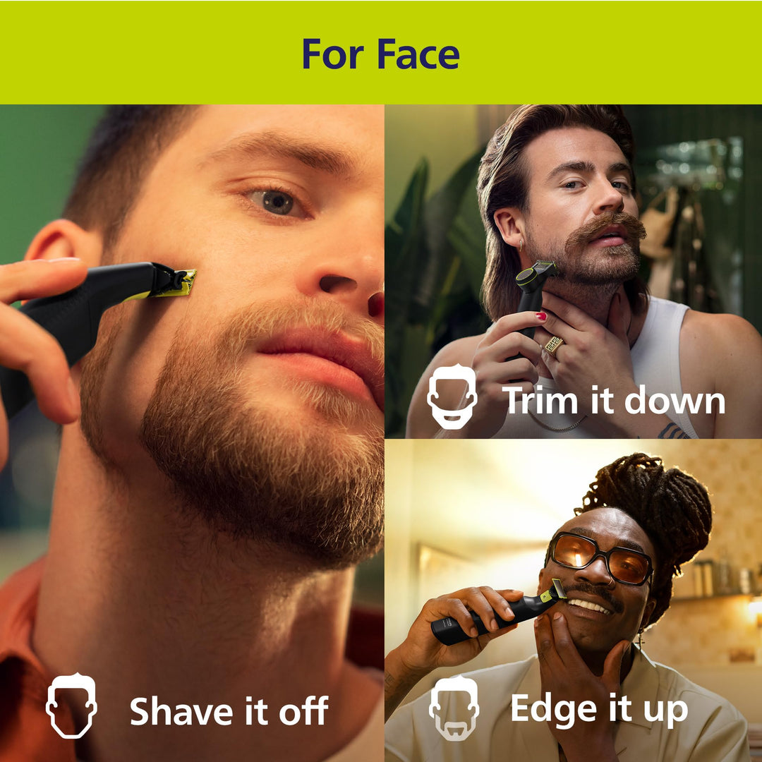 Philips Norelco OneBlade Pro 360 Face + Body, Electric Shaver, Beard Trimmer and Body Groomer, with 360 Blade Technology, 14-Length Precision Comb, Body Kit, Soft Pouch, Model QP6542/70