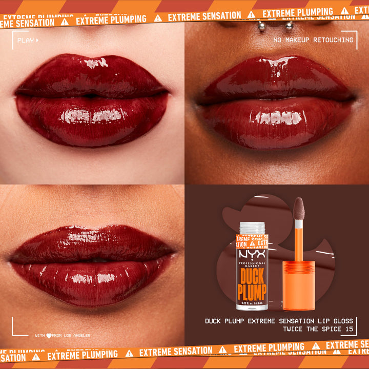 NYX PROFESSIONAL MAKEUP Duck Plump High Pigment Plumping Lip Gloss with Spicy Ginger, Vegan Lip Makeup - Twice The Spice (Spiced Red) Retail $13.00