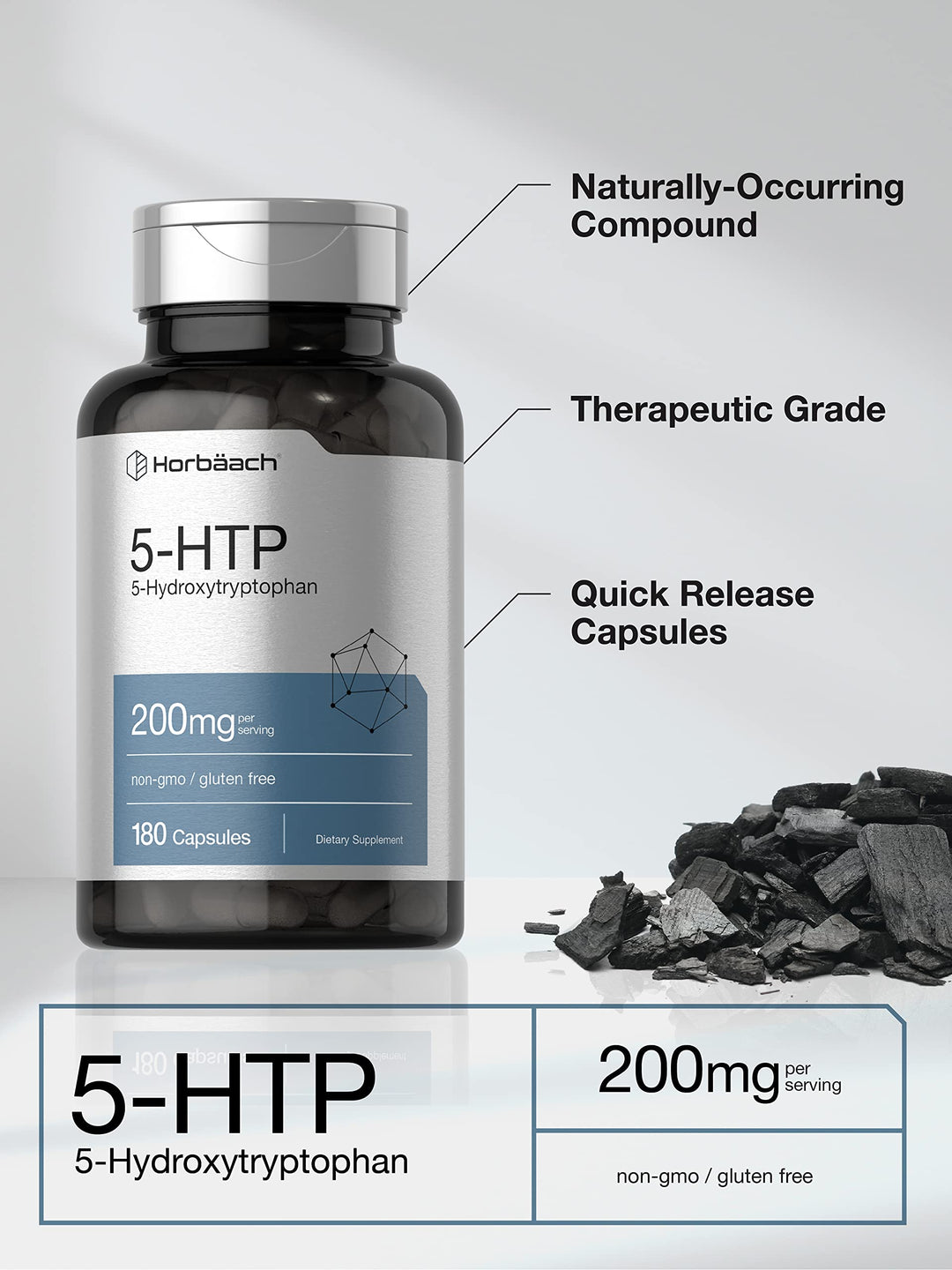 HorbÃƒÂ¤ach 5HTP 200mg Supplement | 180 Capsules | 5 Hydroxytryptophan | Griffonia Simplicifolia | Extra Strength | Non-GMO, Gluten Free