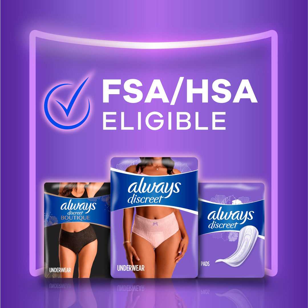Always Discreet Adult Incontinence Underwear for Women and Postpartum Underwear, Small/Medium, Up to 100% Bladder Leak Protection, 32 Count