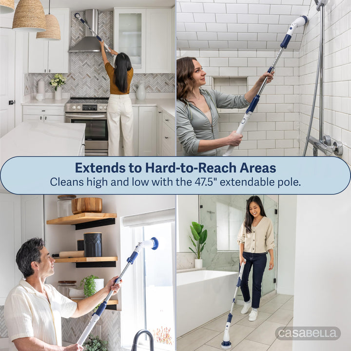 Casabella Power Spin Scrubber, Extendable to 47.5” – Cordless Electric Cleaner for Shower, Kitchen, Bathroom, Tile, Tub, Car, Deck - Rechargeable Spin Brush with Adjustable Brush Head & 4 Attachments Retail $49.99