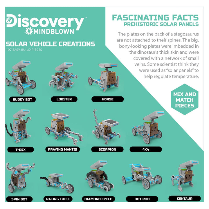 Discovery #Mindblown Solar Vehicle Creations 197 Easy-Build Pieces, Solar Robots, Powered by The Sun, STEM Science Technology Engineering Math Set, for Ages 8+, Vary Retail $14.99