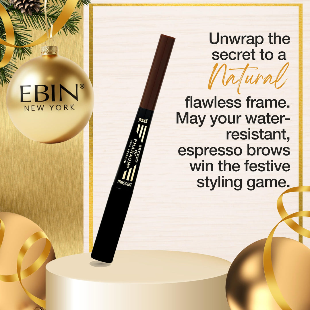 EBIN NEW YORK Secret of Pharaoh Dual Eyebrow Pencil & Mascara Natural Espresso | 2-in-1 Brow Pencil & Gel | Water-Resistant, Long-Lasting, Natural Finish | Vegan & Cruelty-Free