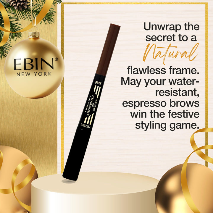 EBIN NEW YORK Secret of Pharaoh Dual Eyebrow Pencil & Mascara Natural Espresso | 2-in-1 Brow Pencil & Gel | Water-Resistant, Long-Lasting, Natural Finish | Vegan & Cruelty-Free