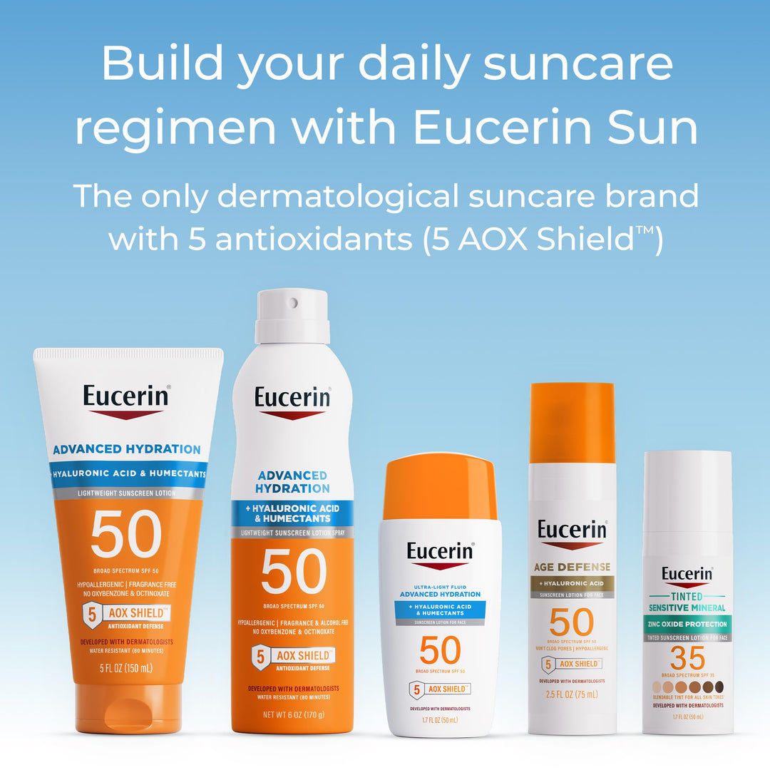 Eucerin Sun Tinted Sensitive Mineral Face Sunscreen Lotion SPF 35, Non-Comedogenic Mineral Sunscreen with Gentle Zinc Oxide Protection for Sensitive Skin, 1.7 Fl Oz Bottle