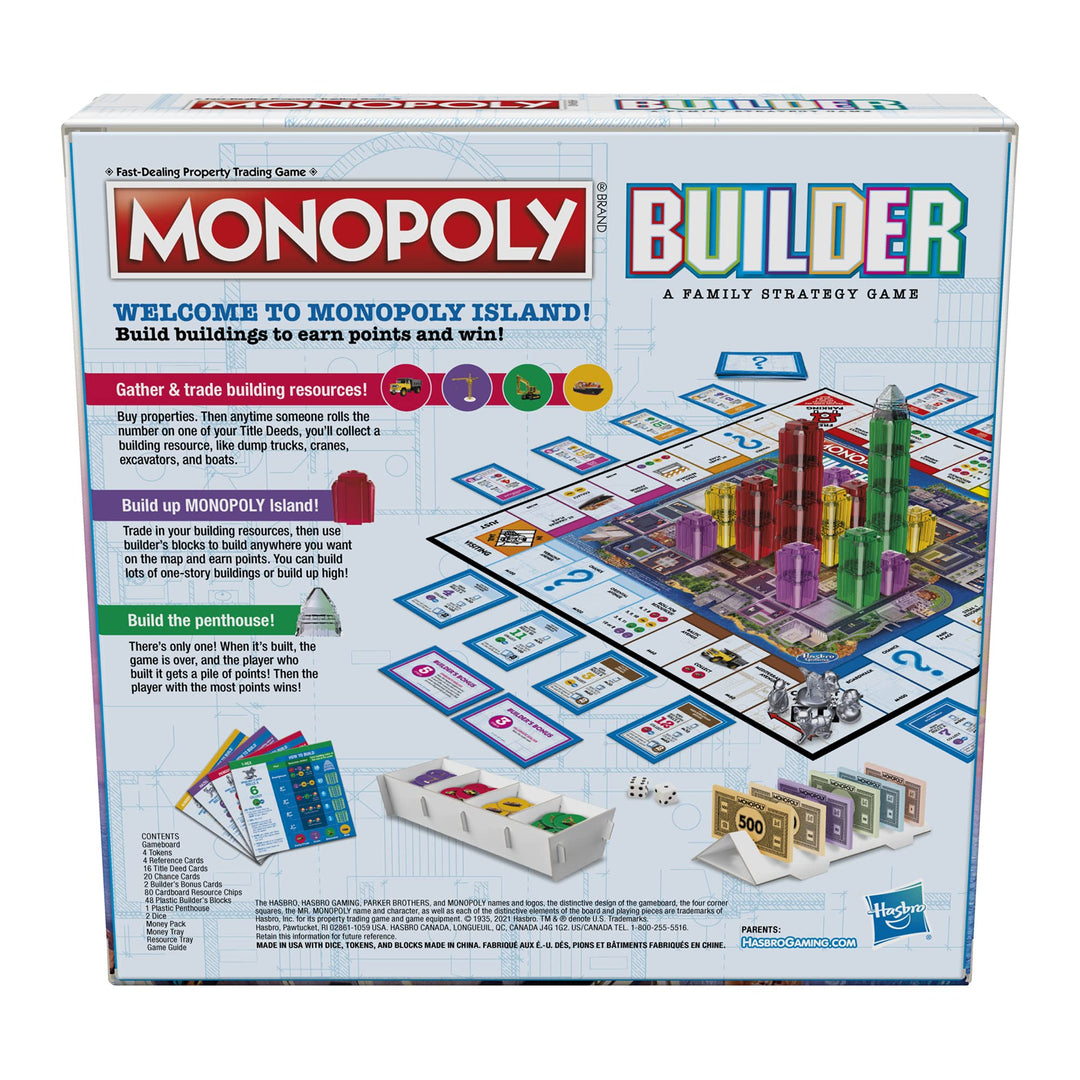 Monopoly Builder Board Game for Kids and Adults, Strategy Games, Family Board Games, for Kids 8 and Up, 2-4 Players Retail $18.97