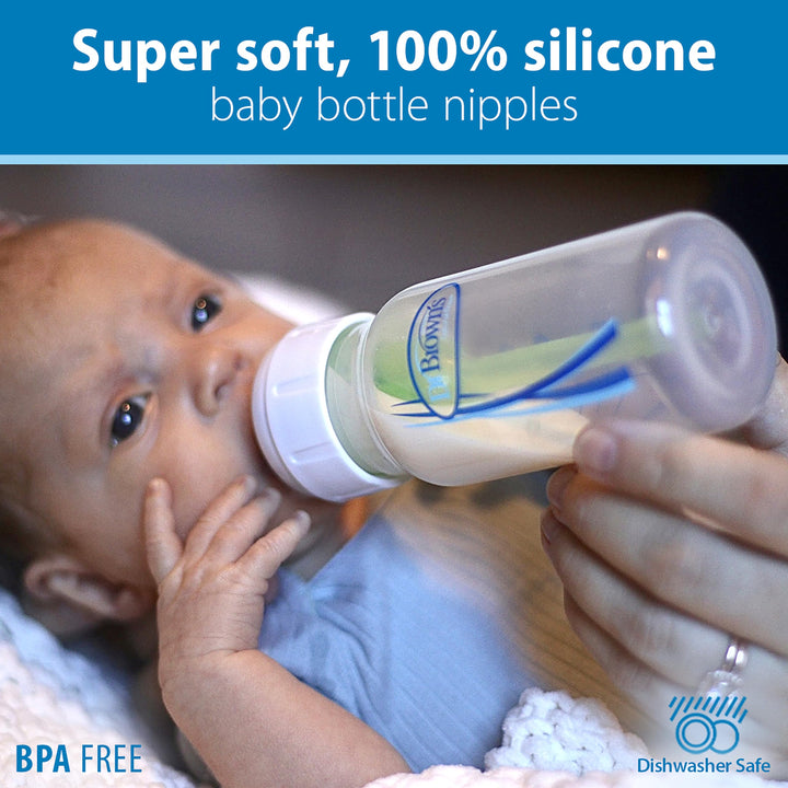 Dr. Brown's Natural Flow Level T Narrow Baby Bottle Nipple, Newborn Slow Flow, 0m+, 100% Silicone, 6-Pack Retail $13.99