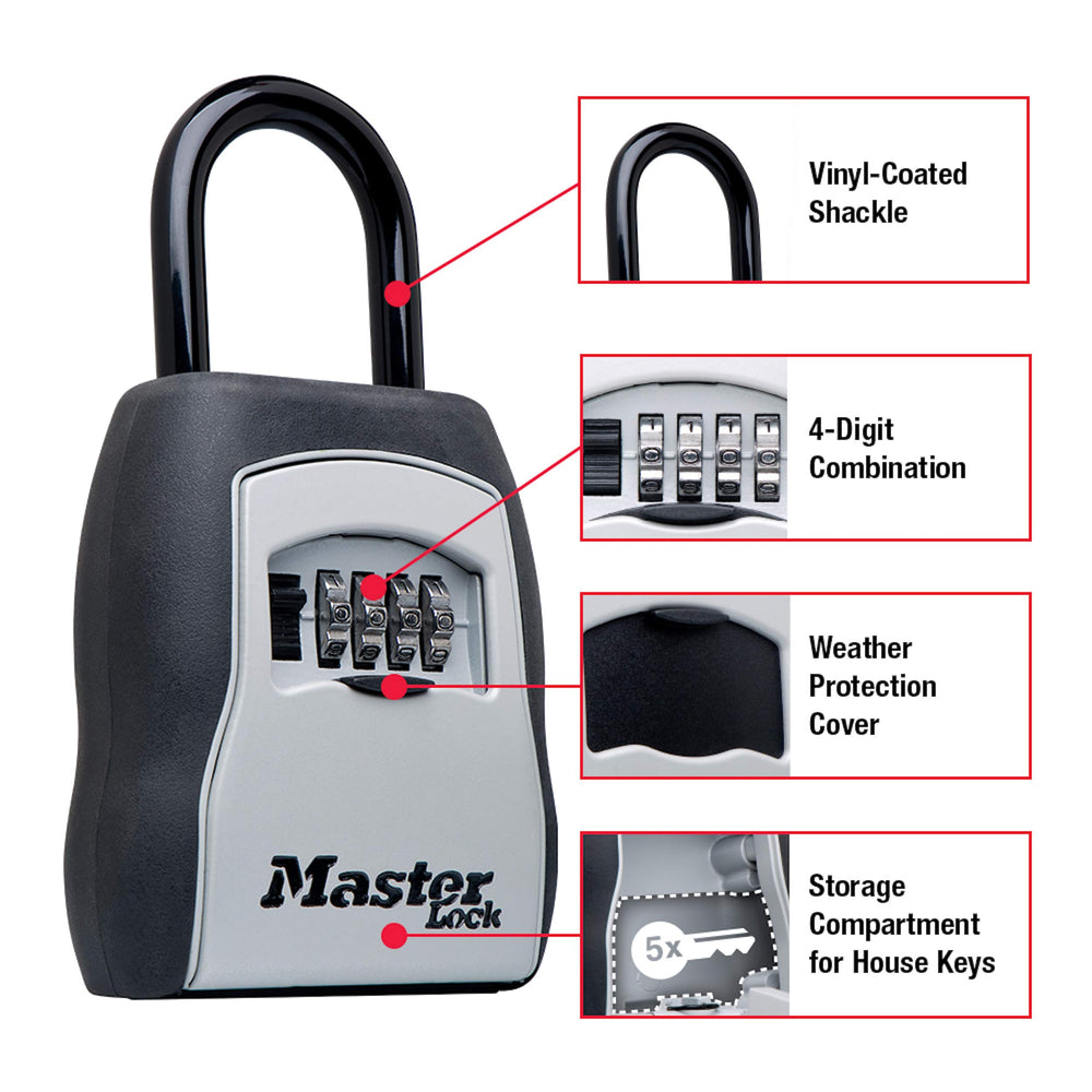 Master Lock Key Lock Box, Outdoor Lock Box for House Keys, Portable Combination Lockbox Resettable Code, 5400EC, Black Retail $31.99