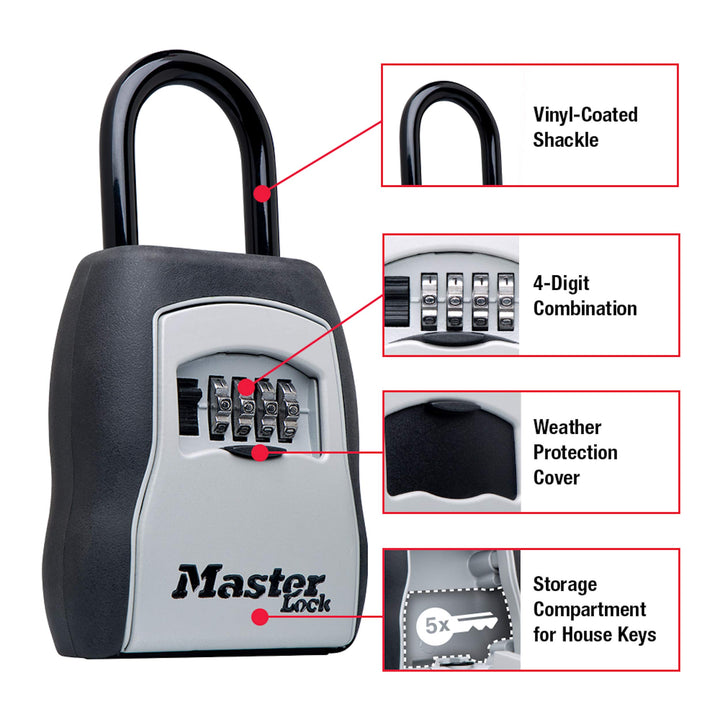 Master Lock Key Lock Box, Outdoor Lock Box for House Keys, Portable Combination Lockbox Resettable Code, 5400EC, Black Retail $31.99