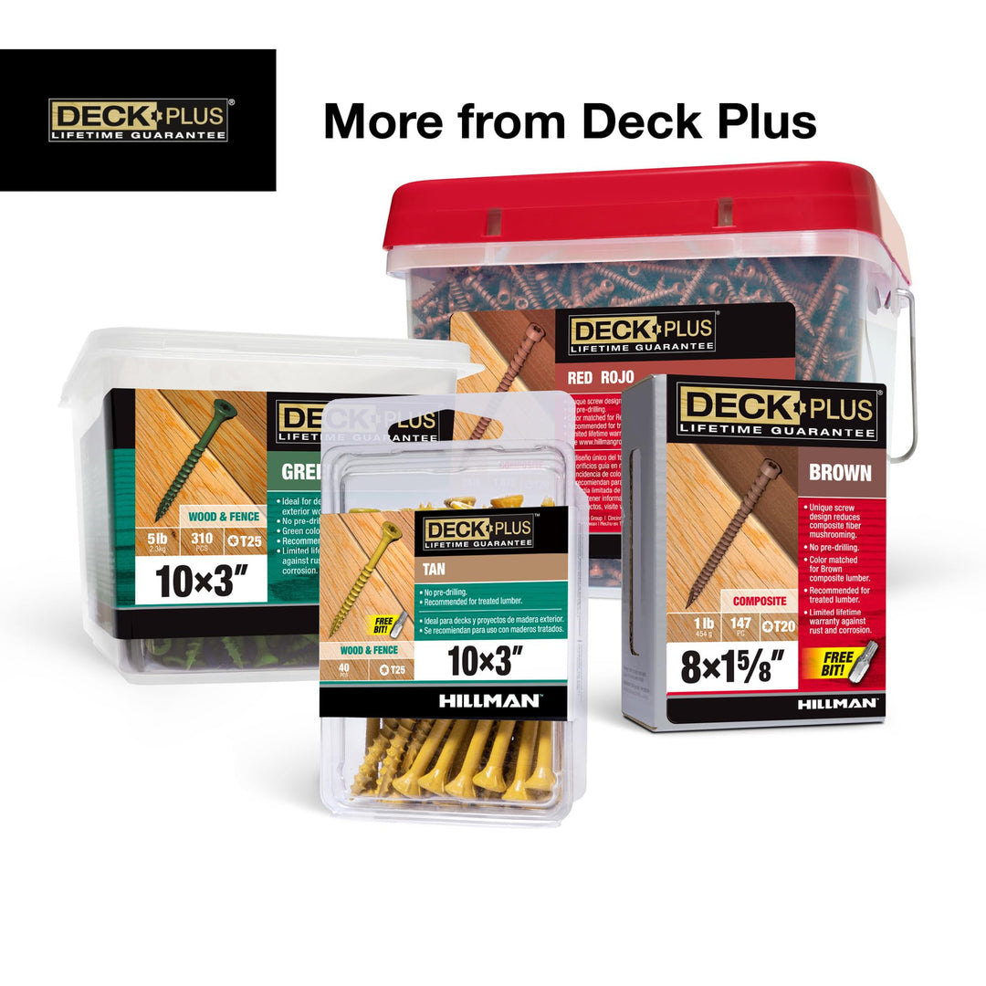 Deck Plus 3 Inch Epoxy Coated Exterior Wood and Fence Screws #10 x 3 Torx/Star Drive Included Coarse Thread, Outdoor Rust Resistant Decking Screw, Tan, 25lb Box, 1550 Pieces | 48420