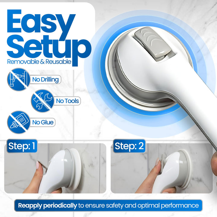 Safe-er-Grip Changing Lifestyles Suction Cup Grab Bars For Bathtubs & Showers; Safety Bathroom Assist Handle, White & Grey, 16 Inches Retail $16.67