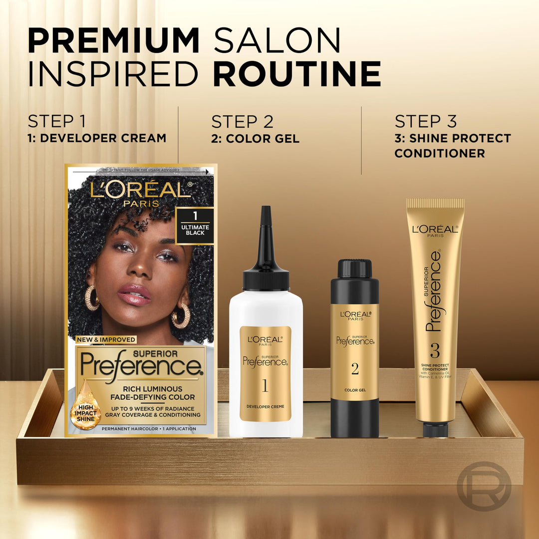 L'Oreal Paris Superior Preference Luminous Fade-Defying Permanent Hair Color, Hair Dye For Up to 9 Weeks of Radiance, Light Amber Brown 6AM, 1 Hair Dye Kit