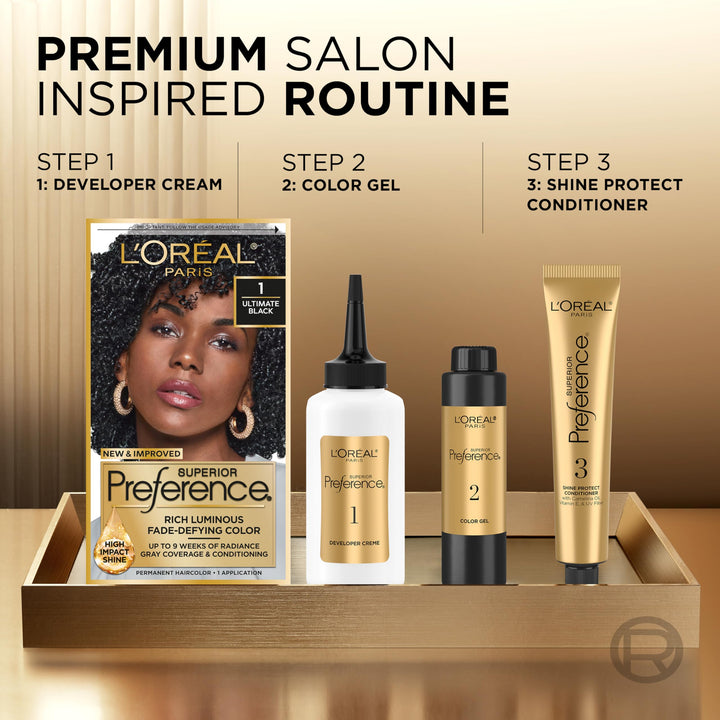 L'Oreal Paris Superior Preference Luminous Fade-Defying Permanent Hair Color, Hair Dye For Up to 9 Weeks of Radiance, Light Amber Brown 6AM, 1 Hair Dye Kit