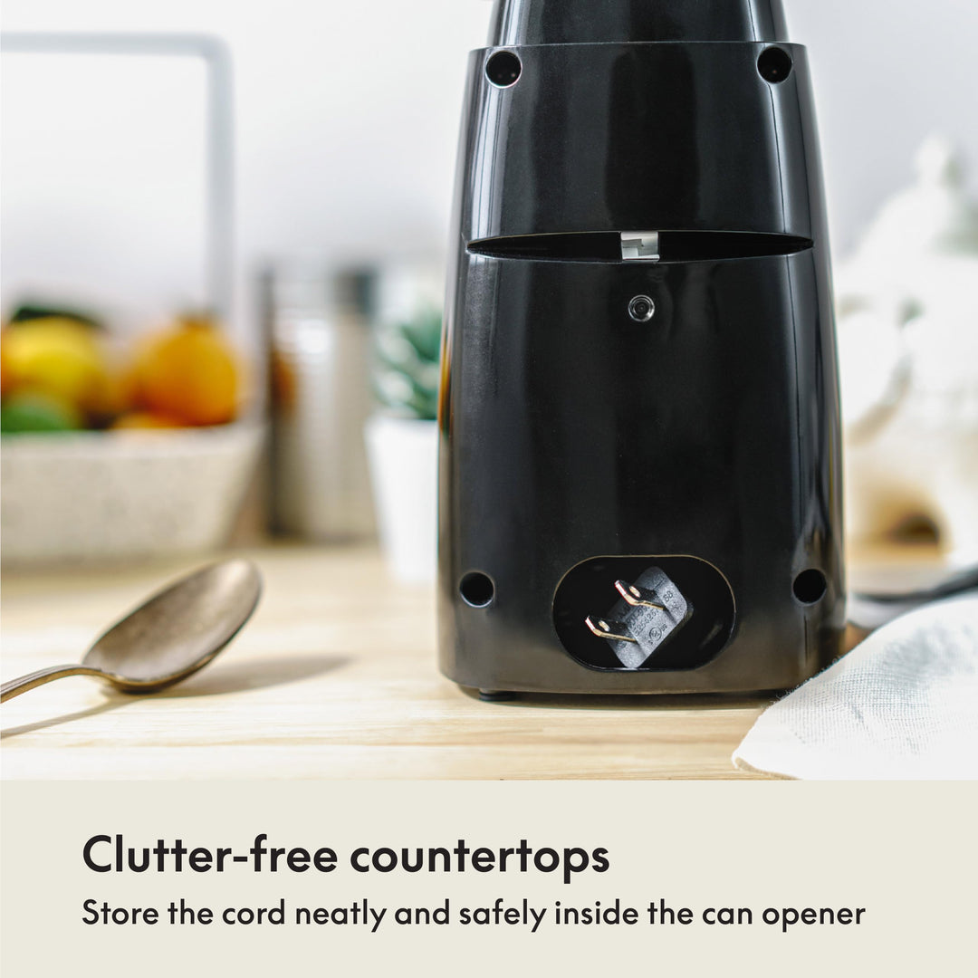 bella Electric Can Opener and Knife Sharpener, Removable Cutting Lever, Cord Storage, Stainless Steel Blade, Black