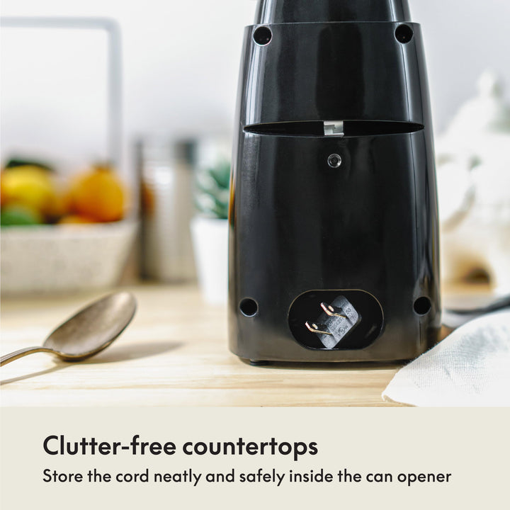 bella Electric Can Opener and Knife Sharpener, Removable Cutting Lever, Cord Storage, Stainless Steel Blade, Black