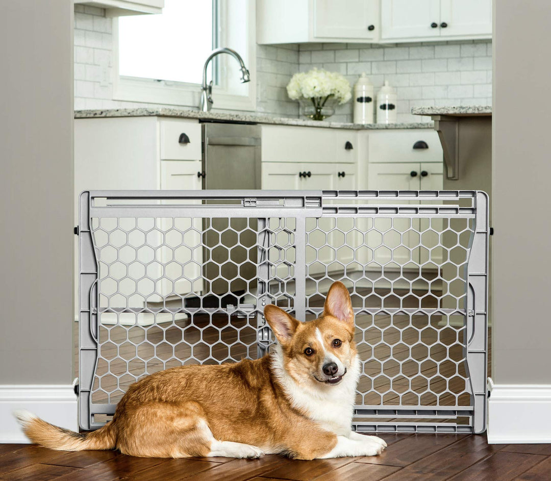 Carlson Pet Easy Fit Portable Pet Gate, Fits Openings 28-42" Wide, 23" Tall, Rubber Pads to Protect Walls, Durable Dog Gate for Doorways, Patented Pressure Mount Ensures Perfect Fit 28-42" Wide, Gray Retail $29.99