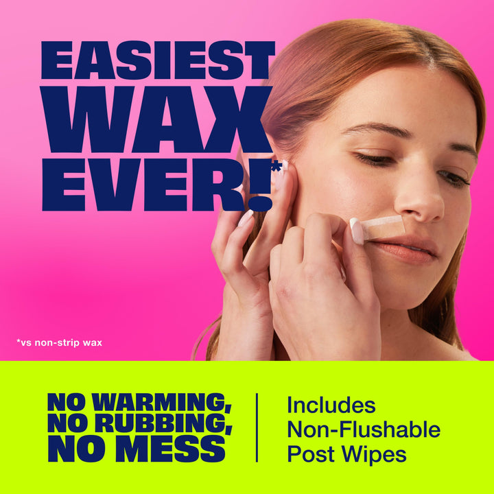 Nair Hair Remover Wax Ready Strips, Face and Bikini Hair Removal Wax Strips, Orchid and Cherry Blossom Extracts, Dermatologist Tested, Plus 4 Non-Flushable Post Wipes, 40 Count Retail $7.98