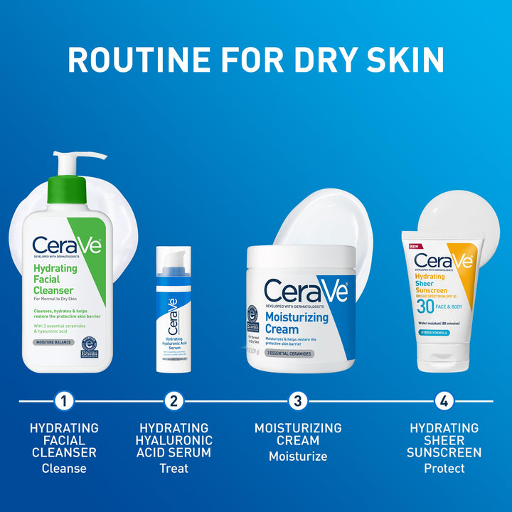 CeraVe Moisturizing Cream, Body and Face Moisturizer for Dry Skin, Body Cream with Hyaluronic Acid and Ceramides, Daily Moisturizer, Oil-Free, Fragrance Free, Non-Comedogenic, 19 Ounce