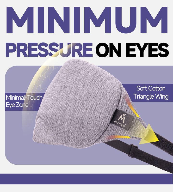 Mavogel Cotton Sleep Eye Mask - Updated Design Light Blocking with Adjustable Nose Bridge, Soft and Comfortable Night Eye Mask for Men Women, Eye Blinder for Shift Work, Includes Travel Pouch, Grey