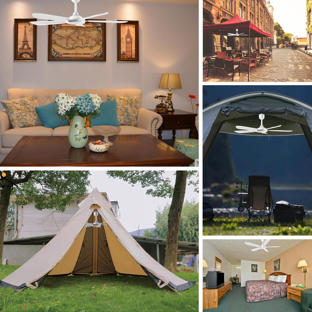 Mengnessly 28" Inch Ceiling Fan AC 110V/DC 12V Indoor Outdoor Gazebo Electric Fans for Tent with Remote Control Portable Hanging Plug in No Light White Bedroom Porch Quiet Small Room RV Garage Dorm Retail $49.80