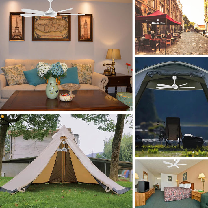 Mengnessly 28" Inch Ceiling Fan AC 110V/DC 12V Indoor Outdoor Gazebo Electric Fans for Tent with Remote Control Portable Hanging Plug in No Light White Bedroom Porch Quiet Small Room RV Garage Dorm Retail $49.80