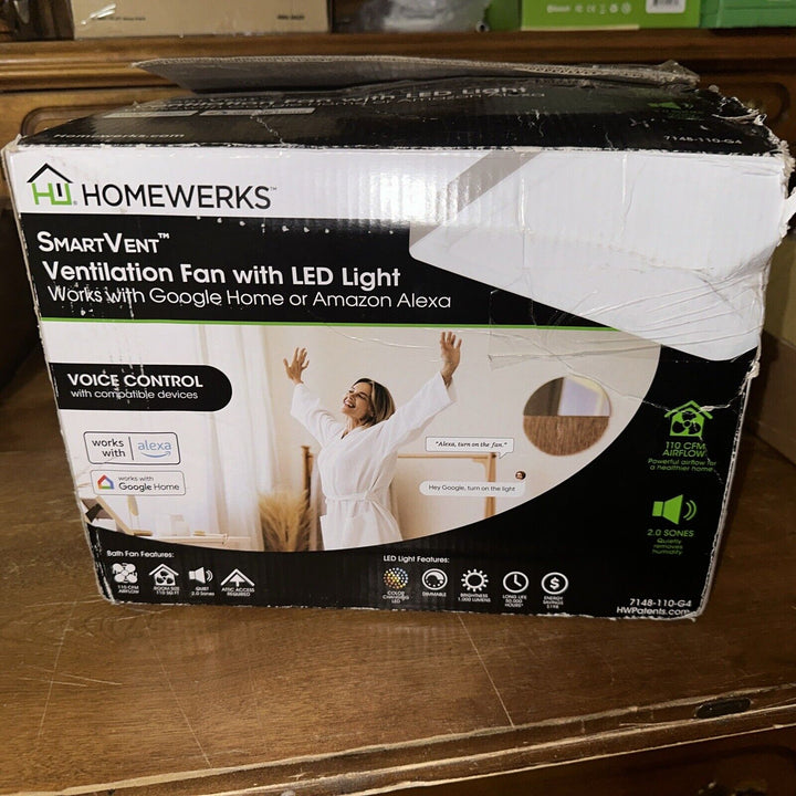 Homewerks Worldwide110 CFM LED Ceiling Mounted Bathroom Exhaust Fan with Alexa
