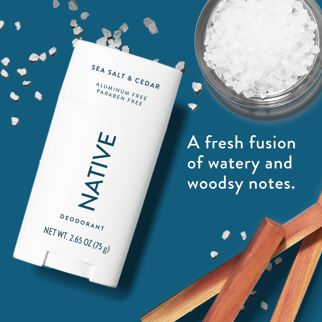Native Deodorant | Natural Deodorant for Men, Aluminum Free with Baking Soda, Probiotics, Coconut Oil and Shea Butter | Sea Salt & Cedar