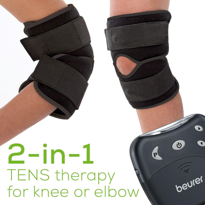 Beurer EM29 2-in-1 Knee and Elbow TENS Machine for Pain Relief with 20 Intensity Levels, 4 Programs, and Reusable Water Contact Electrodes, Digital Muscle Stimulator Device