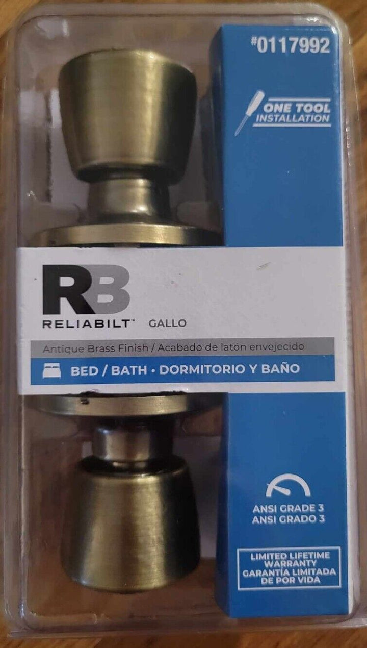 NEW Reliabilt  Bed Bath Door Handle Knob  Brass Locking Interior Privacy Set Retail $12.00