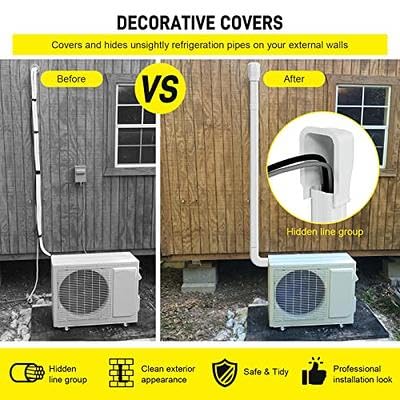 Ductless minsplit 3" decorative Inside/Outide Corner PVC AC Line Set Cover Kit Accessories for Ductless Mini Split Air Conditioners Central AC and Heat Pump Systems