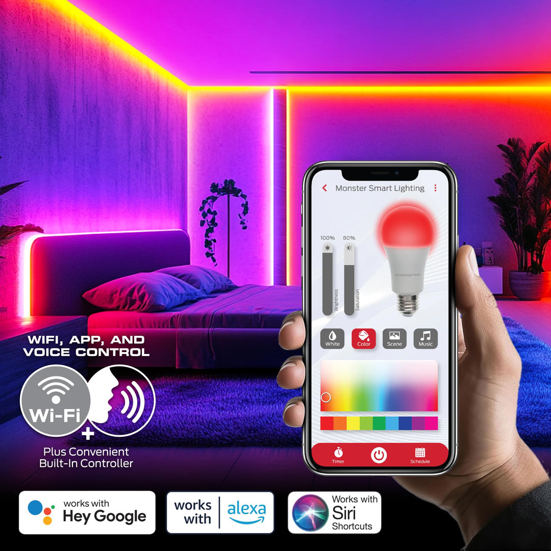Monster Smart RGB+IC LED Strip Lights 100ft â€“ Sound Reactive Strip Lights for Bedroom, App & Voice Control, RGB Light Strip for Room, Alexa Google Home, Razer Chroma Sync - 540 RGB+IC LED Lights