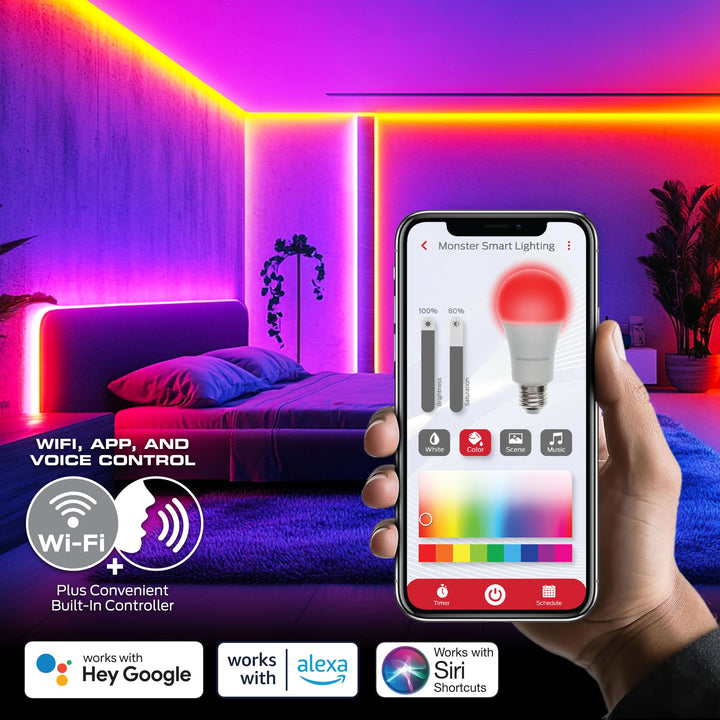 Monster Smart RGB+IC LED Strip Lights 100ft â€“ Sound Reactive Strip Lights for Bedroom, App & Voice Control, RGB Light Strip for Room, Alexa Google Home, Razer Chroma Sync - 540 RGB+IC LED Lights