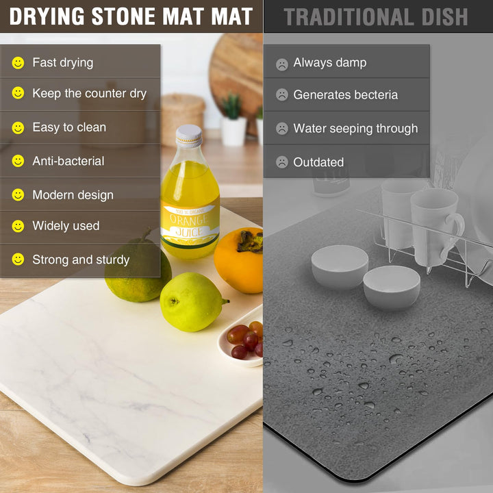 Stone Dish Drying Mats for Kitchen Counter, Ultra Absorbent, Non-Slip, Fast Dry, Heat Resistant, Eco-Friendly Diatomaceous Earth Mat, Rack Tableware Mat, Stone Dish Drying Mats(16"x12")