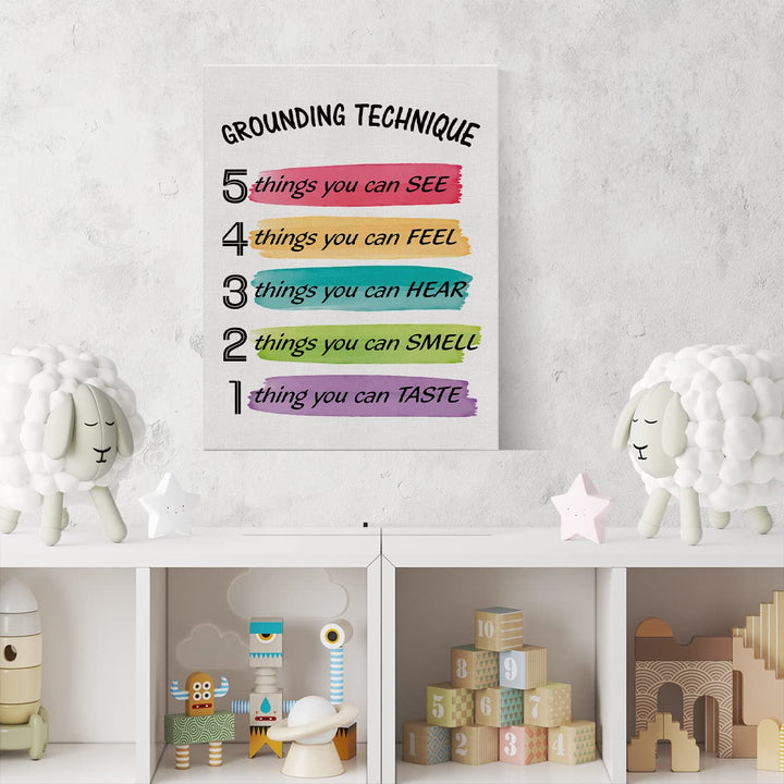 Grounding Technique Canvas Wall Art Decor Grounding Exercises Poster Painting Framed Print Signs Colorful Picture for Home School Psychologist Office Decor 12 X 15 inch