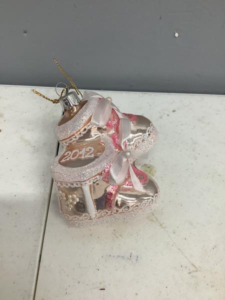 Ballet Shoes Christmas Ornament - 2012 Collection - Pink and White Glitter Retail $14.99